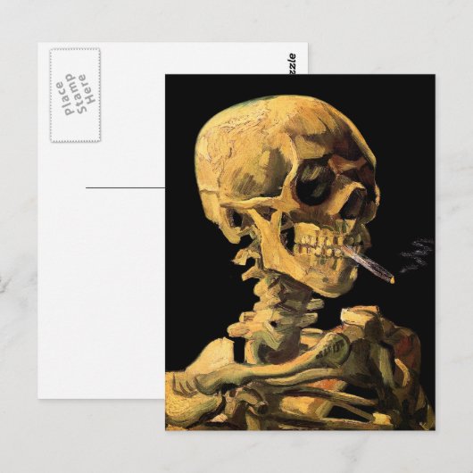 Vincent Van Gogh - Skull mit brennender Zigarette Postkarte (Vorne/Hinten)