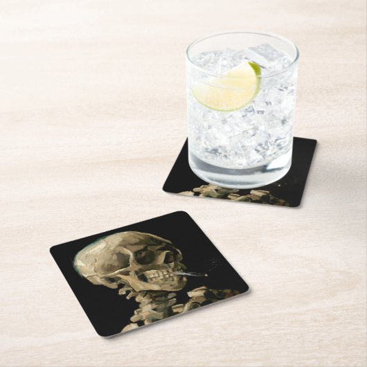 Vincent van Gogh - Skull mit brennender Zigarette Rechteckiger Pappuntersetzer (Vor Ort)
