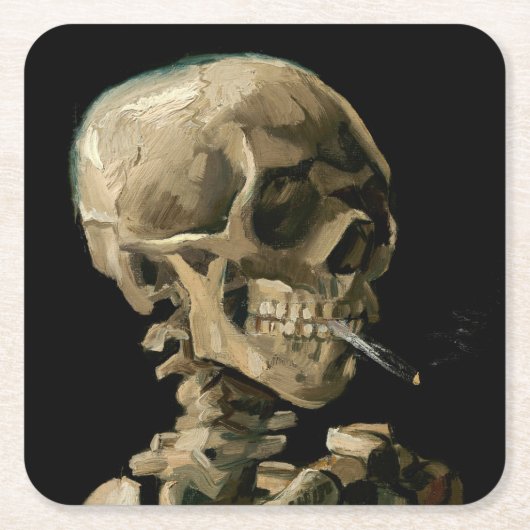 Vincent van Gogh - Skull mit brennender Zigarette Rechteckiger Pappuntersetzer (Vorderseite)