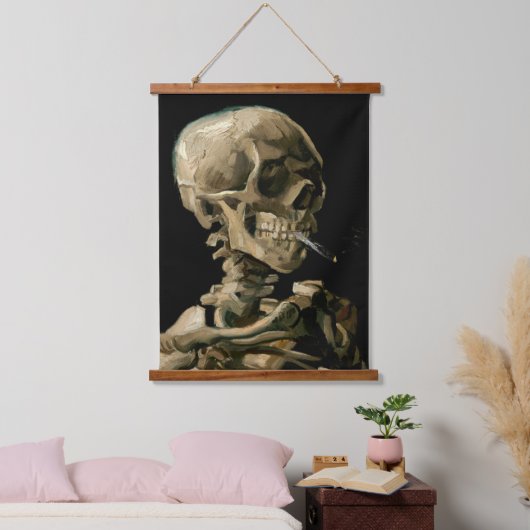 Vincent van Gogh - Skull mit brennender Zigarette Wandteppich Mit Holzrahmen (Schlafzimmer)