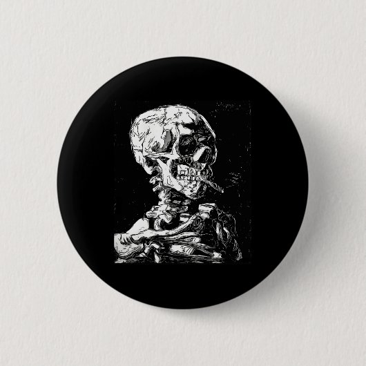 Vincent Van Gogh Skull mit Zigarette Skeleton Hal Button (Vorderseite)
