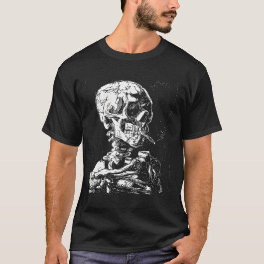 Vincent Van Gogh Skull mit Zigarette Skeleton Hal T-Shirt (Vorderseite)