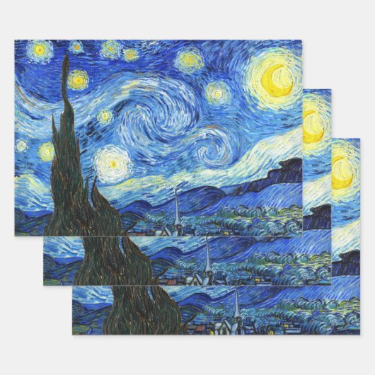 Vincent Van Gogh Starry Night Blue Yellow Geschenkpapier Set (Set)