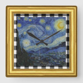 Vincent Van Gogh, Starry Night Gerahmt, Checkered Quadratische Wanduhr (Vorderseite)