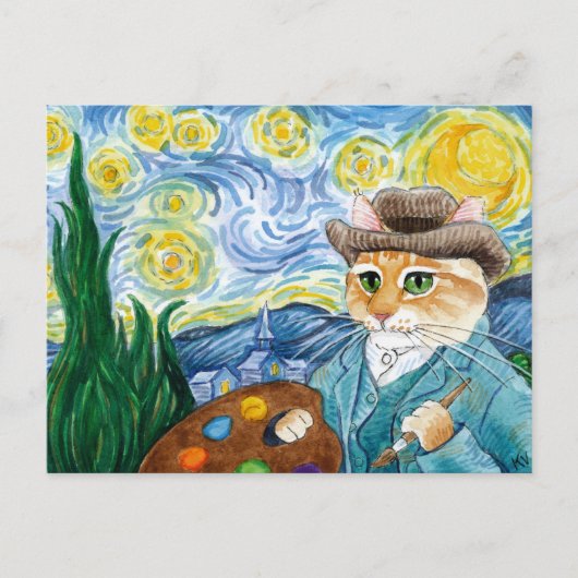 Vincent Van Gogh Starry Night Katzenpostkarte Postkarte (Vorderseite)