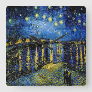 Vincent Van Gogh Starry Night Over the Rhone 1888 Quadratische Wanduhr