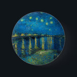 Vincent Van Gogh Starry Night Over the Rhone Button<br><div class="desc">Van Gogh Masterpiece Starry Night - Ein Gemälde von Vincent Van Gogh,  Starry Night Over the Rhone,  zeigt eine Nacht voller Sterne und eine Brücke. In Arles France in der Nacht gemalt,  1888 gemalt.</div>