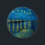 Vincent Van Gogh Starry Night Over the Rhone Button<br><div class="desc">Van Gogh Masterpiece Starry Night - Ein Gemälde von Vincent Van Gogh,  Starry Night Over the Rhone,  zeigt eine Nacht voller Sterne und eine Brücke. In Arles France in der Nacht gemalt,  1888 gemalt.</div>