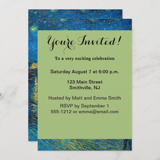 Vincent Van Gogh Starry Night Over the Rhone Einladung (Vorne/Hinten)