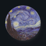Vincent Van Gogh Starry Night Vintag Kunstkunst Pappteller<br><div class="desc">Vincent van Gogh Starry Night Fine Art Painting Starry Night ist ein Gemälde des niederländischen post-impressionistischen Künstlers Vincent van Gogh. Der blaue Nachthimmel ist voll von wirbelnden Wolken, Sternen und einem hellen Halbmond. Die Sternennacht ist die einzige Nacht in der Serie von Ausblicken aus seinem Schlafzimmerfenster. Bewegung: Post-Impressionismus. Schöne, kunstvoll...</div>