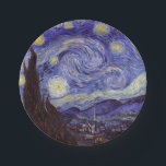 Vincent Van Gogh Starry Night Vintag Kunstkunst Pappteller<br><div class="desc">Vincent van Gogh Starry Night Fine Art Painting Starry Night ist ein Gemälde des niederländischen post-impressionistischen Künstlers Vincent van Gogh. Der blaue Nachthimmel ist voll von wirbelnden Wolken, Sternen und einem hellen Halbmond. Die Sternennacht ist die einzige Nacht in der Serie von Ausblicken aus seinem Schlafzimmerfenster. Bewegung: Post-Impressionismus. Schöne, kunstvoll...</div>