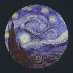 Vincent Van Gogh Starry Night Vintage Fine Art Große Wanduhr<br><div class="desc">Vincent van Gogh Starry Night Fine Art Painting Starry Night is a painting by Dutch post-impressionist artist Vincent van Gogh. The blue night sky is filled with swirling clouds, stars, and a bright crescent moon. The Starry Night is the only nocturne in the series of views from his bedroom window....</div>