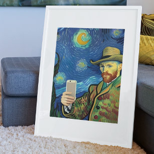Vincent Van Gogh Starry Selfie Night By Ricaso Poster