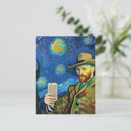 Vincent Van Gogh Starry Selfie Night By Ricaso Postkarte (Stehend Vorderseite)