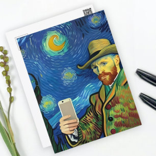 Vincent Van Gogh Starry Selfie Night By Ricaso Postkarte