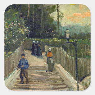 Vincent van Gogh - Steiler Weg in Montmartre Quadratischer Aufkleber