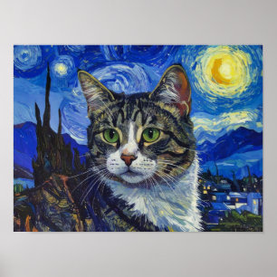 Vincent Van Gogh Sternennacht Katzenporträt Poster