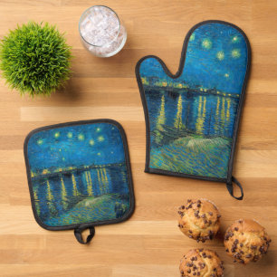 Vincent Van Gogh Sternennacht über der Rhone Ofenhandschuh & Topflappen-Set