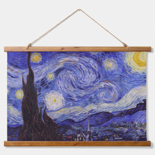 Vincent Van Gogh Sternennacht Vintage Kunst Wandteppich Mit Holzrahmen