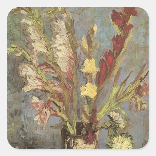 Vincent van Gogh - Still Life Vase mit Gladioli Quadratischer Aufkleber (Vorderseite)