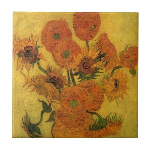 Vincent van Gogh Still Life Vase w 15 Sonnenblumen Fliese (Vorderseite)