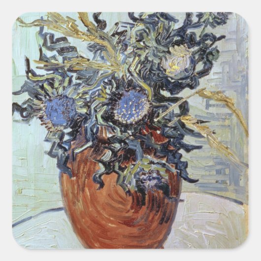 Vincent van Gogh Still Life with Thistles, 1890 Quadratischer Aufkleber (Vorderseite)