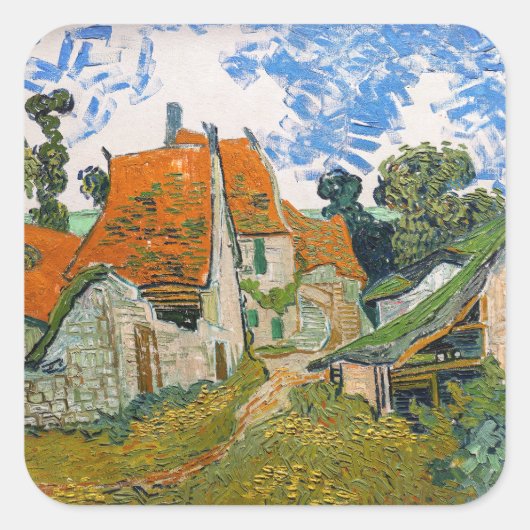 Vincent van Gogh - Straße in Auvers-sur-Oise Quadratischer Aufkleber (Vorderseite)