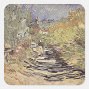 Vincent van Gogh   Straße in St. Remy Quadratischer Aufkleber