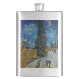 Vincent van Gogh - Straße mit Cypress und Star Flachmann