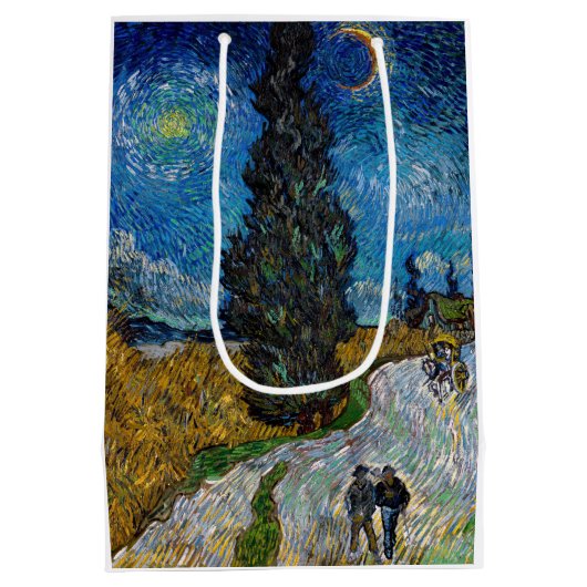 Vincent van Gogh - Straße mit Cypress und Star Mittlere Geschenktüte (Rückseite)