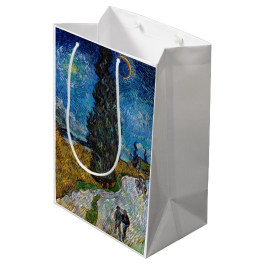 Vincent van Gogh - Straße mit Cypress und Star Mittlere Geschenktüte (Rückseite Schrägansicht)
