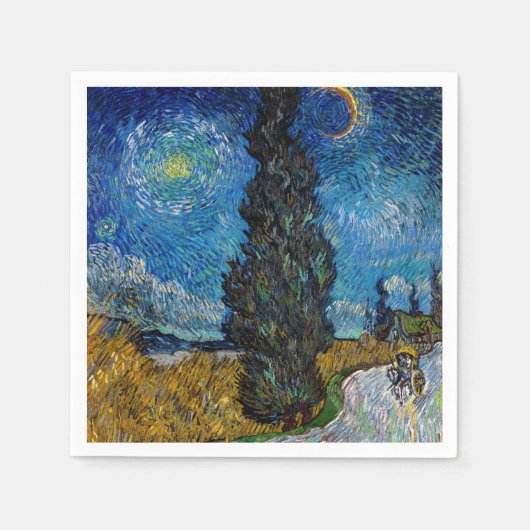 Vincent van Gogh - Straße mit Cypress und Star Serviette (Vorderseite)