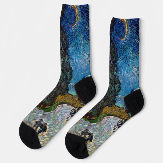 Vincent van Gogh - Straße mit Cypress und Star Socken (Linkes Detail)