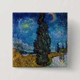 Vincent van Gogh - Straße mit Zypresse und Stern Button