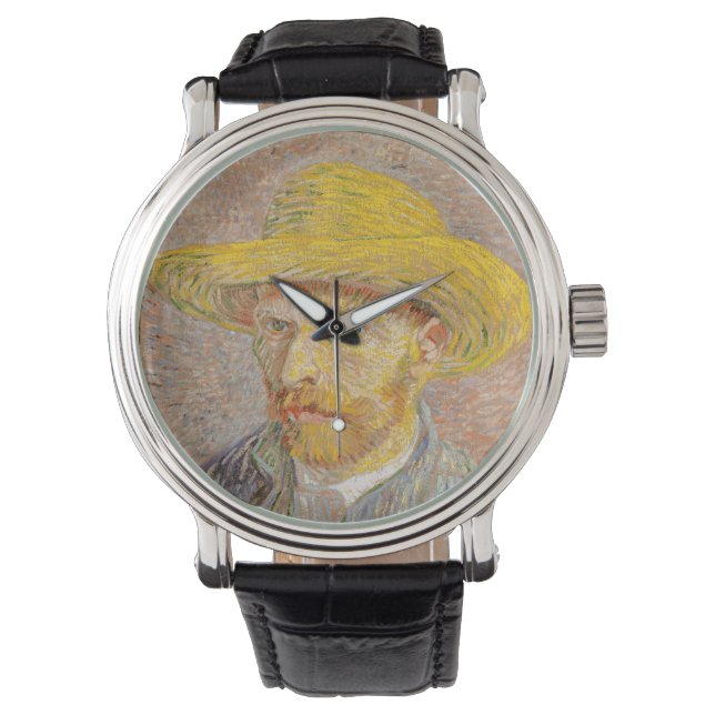 Vincent Van Gogh Straw Hat Portrait Painting Armbanduhr (Vorderseite)