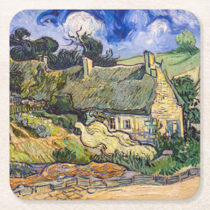 Vincent Van Gogh - Strohdächer in Cordeville Rechteckiger Pappuntersetzer