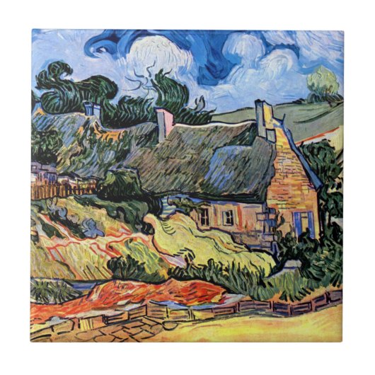 Vincent Van Gogh - Strohdachhäuser in Cordeville Fliese (Vorderseite)