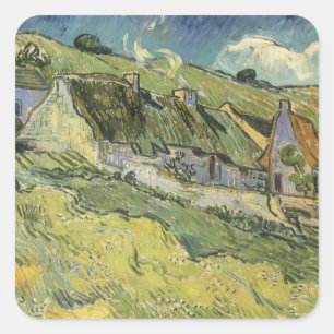 Vincent van Gogh - Strohdachhäuser Quadratischer Aufkleber