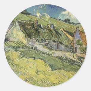 Vincent van Gogh - Strohdachhäuser Runder Aufkleber