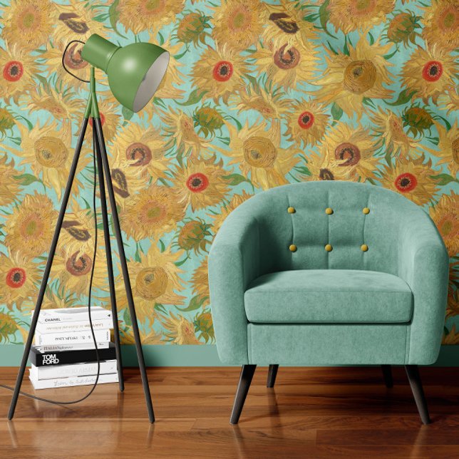 Vincent Van Gogh Sunflowers Aqua Blue Yellow Tapete (Von Creator hochgeladen)