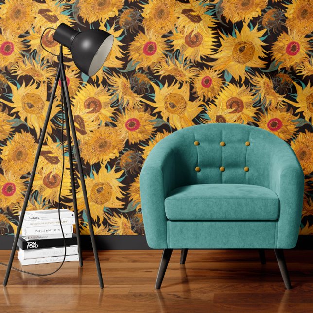 Vincent Van Gogh Sunflowers Black Yellow Tapete (Von Creator hochgeladen)