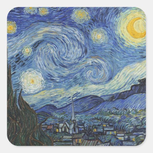 Vincent van Gogh | The Starry Night, Juni 1889 Quadratischer Aufkleber (Vorderseite)