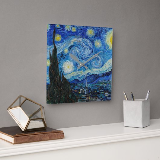 Vincent Van Gogh The Starry Night Quadratische Wanduhr (Büro)