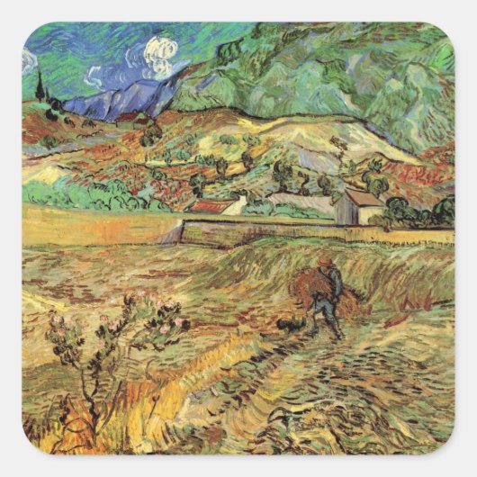 Vincent van Gogh - Umzäuntes Weizenfeld w Bauernho Quadratischer Aufkleber (Vorderseite)