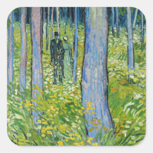 Vincent van Gogh - Unterholz mit zwei Figuren Quadratischer Aufkleber