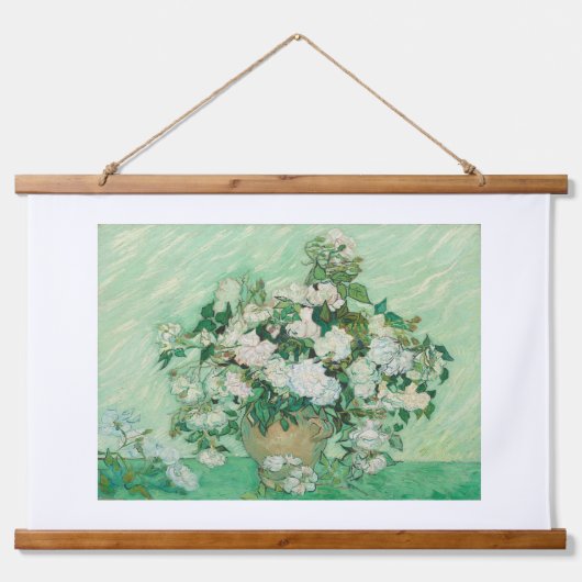 Vincent Van Gogh, Vase der Rose, Rose in der Vase Wandteppich Mit Holzrahmen (Vorne)