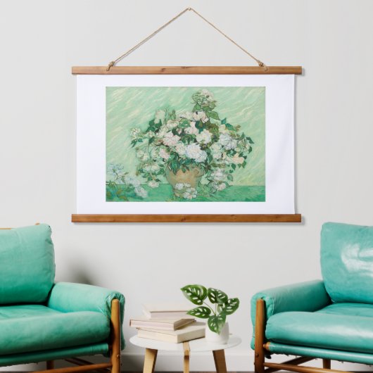 Vincent Van Gogh, Vase der Rose, Rose in der Vase Wandteppich Mit Holzrahmen (Wohnzimmer)