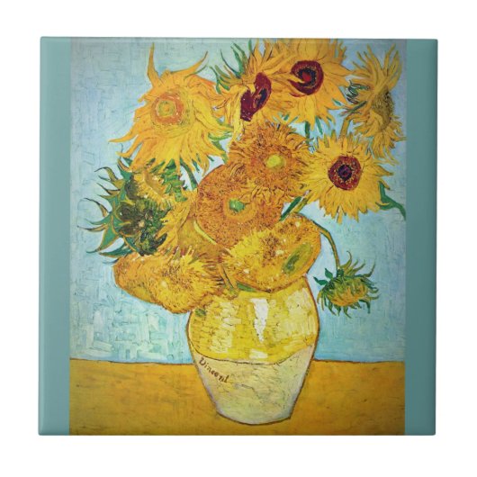 Vincent van Gogh - Vase mit 12 Sonnenblumen Fliese (Vorderseite)