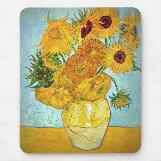 Vincent van Gogh - Vase mit 12 Sonnenblumen Mousepad (Vorne)