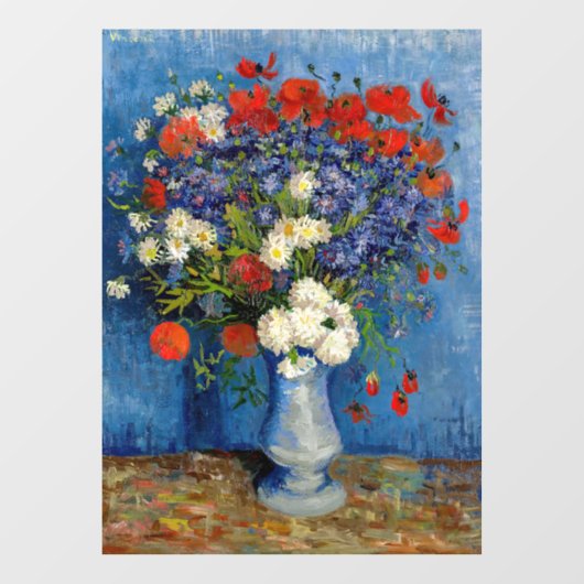 Vincent van Gogh - Vase mit Cornblumen & Poppies Fensteraufkleber (Blatt)